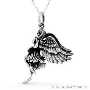 Winged Angel of Seduction 3D Charm Pendant in Oxidized .925 Sterling Silver